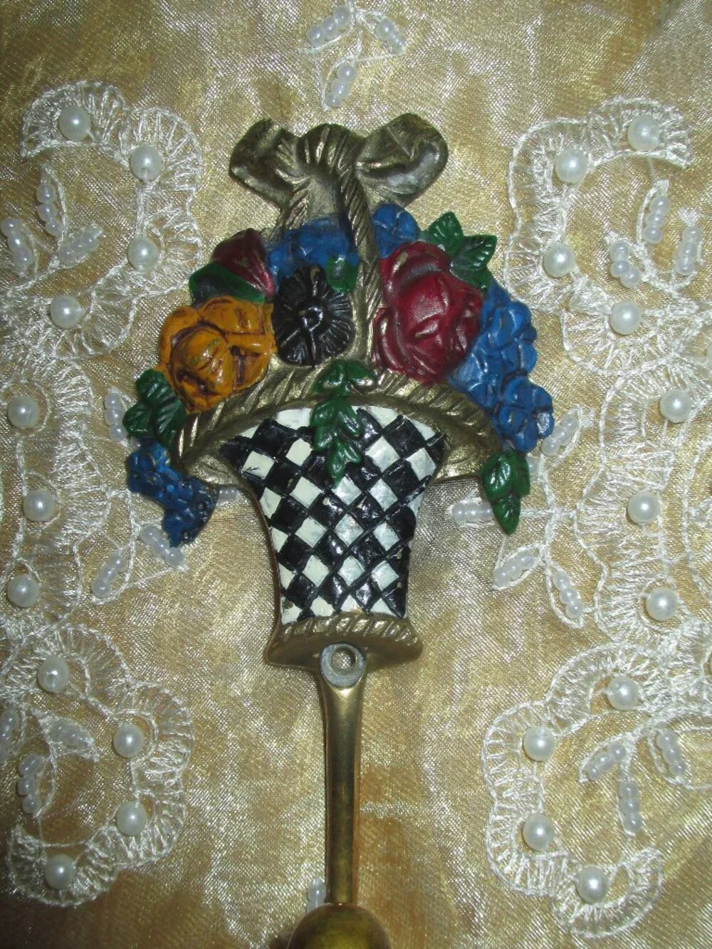 Retired MacKensie-Childs Flower Basket/Courtly Check Hook